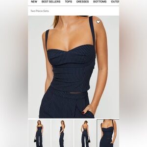 Princess Polly Navy Blue Striped Crop Top